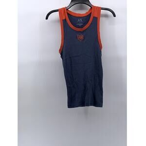 A|X ARMANI EXCHANGE Women's Navy Blue-Red Scoop-Neck Ribbed Tank SZ S